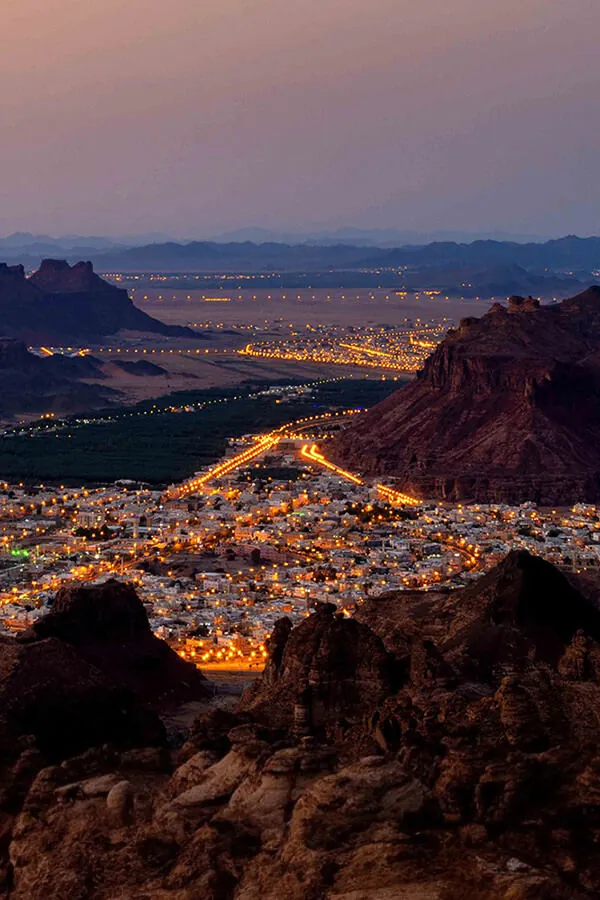 Evening view over AlUla from Harrat Viewpoint